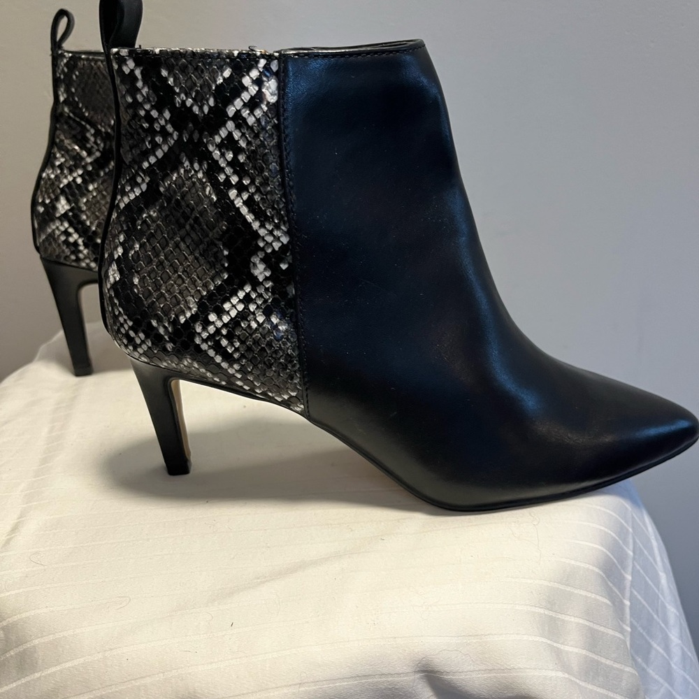 Black Booties with Snakeskin Detailing